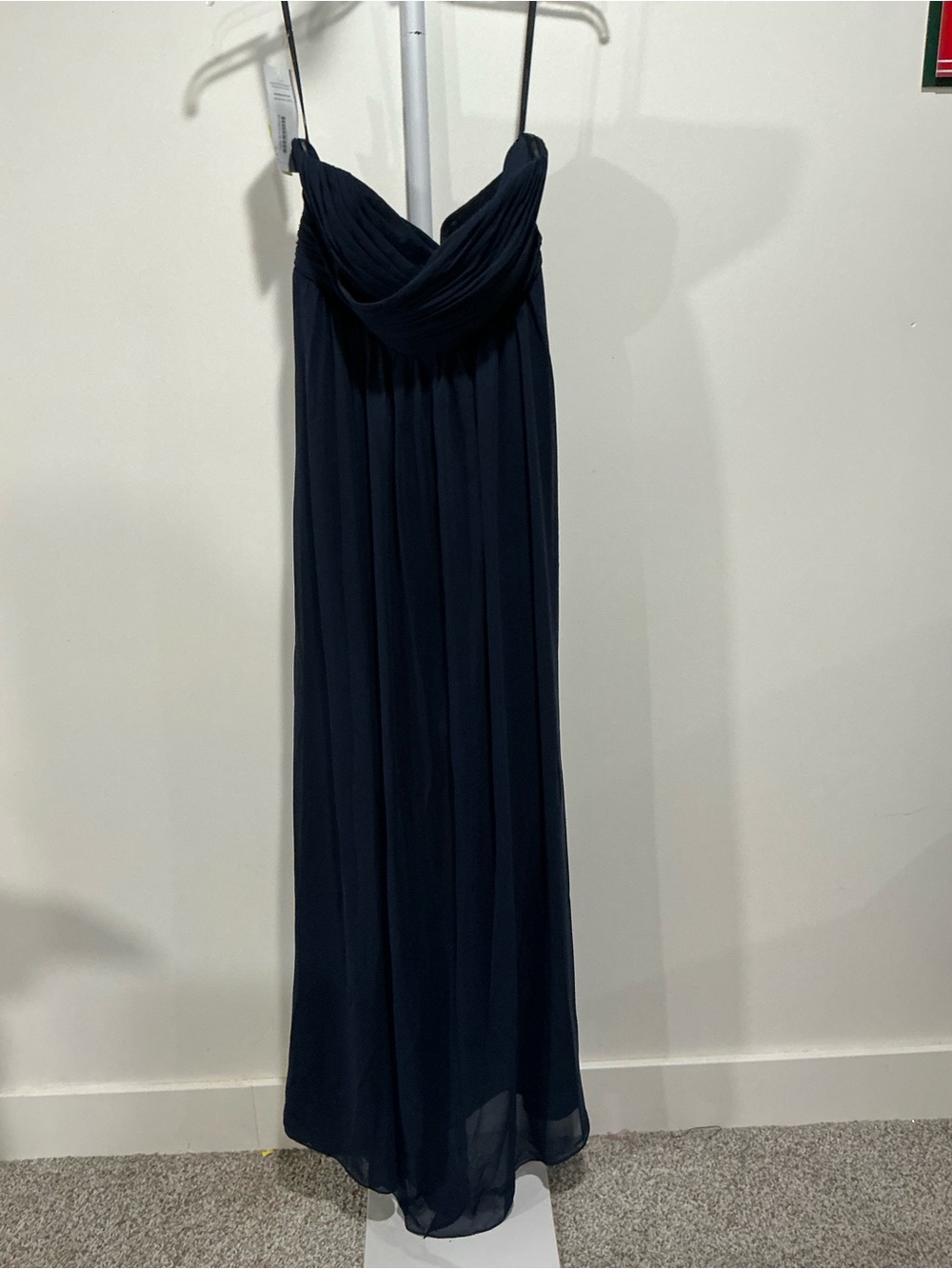 Dessy Collection Navy Maxi Dress with Draped Sweetheart Bodice